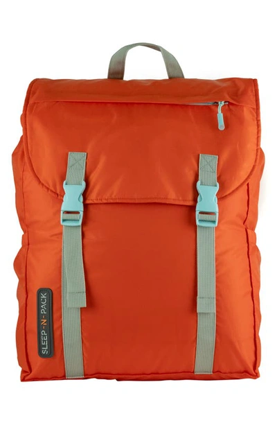 Shop Mimish Kids' Sleep-n-pack Faux Shearling Lined Sleeping Bag Backpack In Orange Oasis