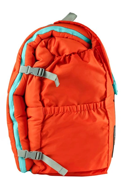 Shop Mimish Kids' Sleep-n-pack Faux Shearling Lined Sleeping Bag Backpack In Orange Oasis