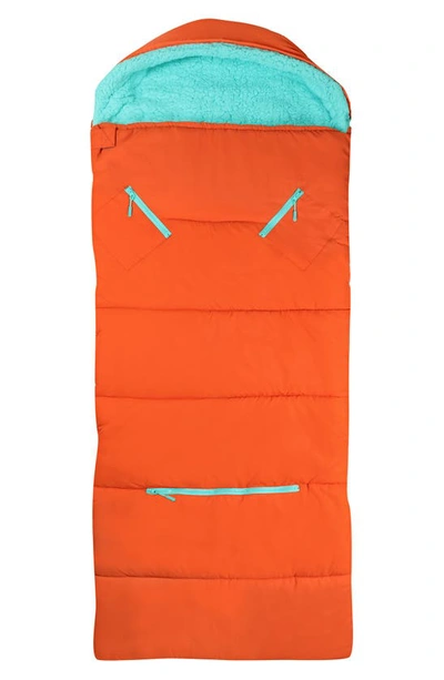 Shop Mimish Kids' Sleep-n-pack Faux Shearling Lined Sleeping Bag Backpack In Orange Oasis