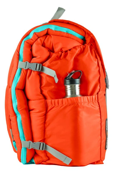 Shop Mimish Kids' Sleep-n-pack Faux Shearling Lined Sleeping Bag Backpack In Orange Oasis