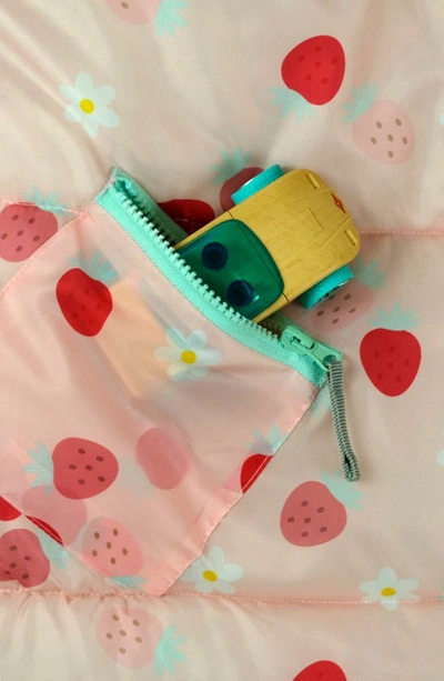Mimish Kids' Sleep-n-pack Strawberries & Daisies Print Sleeping Bag Backpack In Strawberries & Daisies