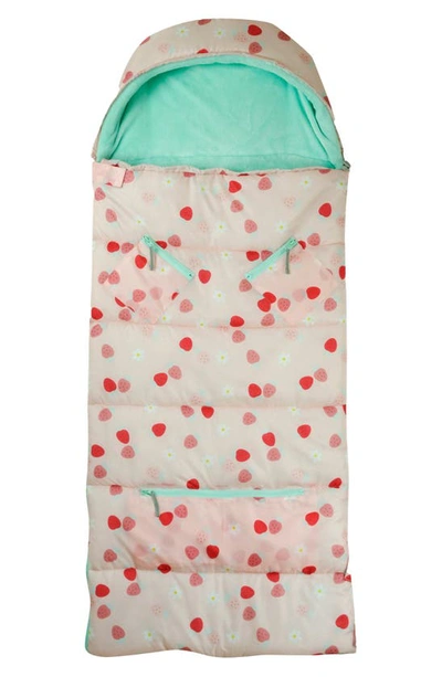 Mimish Kids' Sleep-n-pack Strawberries & Daisies Print Sleeping Bag Backpack In Strawberries & Daisies
