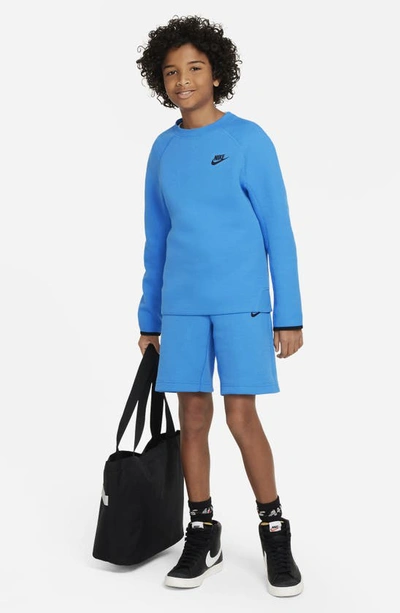 Shop Nike Kids' Tech Fleece Crewneck Sweatshirt In Light Photo Blue/ Black/ Black