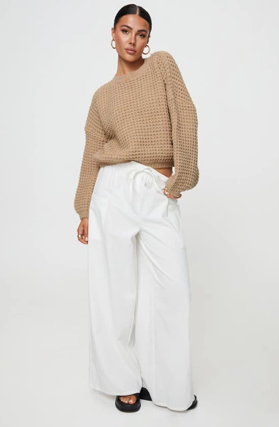 Shop Princess Polly Brunie Wide Leg Cotton & Linen Cargo Pants In Off White