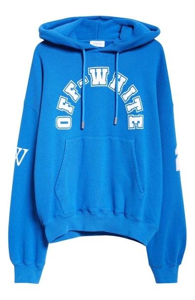 Shop Off-white Oversize Football Logo Graphic Hoodie In Nautical Blue White