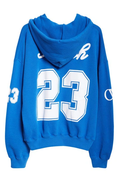Shop Off-white Oversize Football Logo Graphic Hoodie In Nautical Blue White