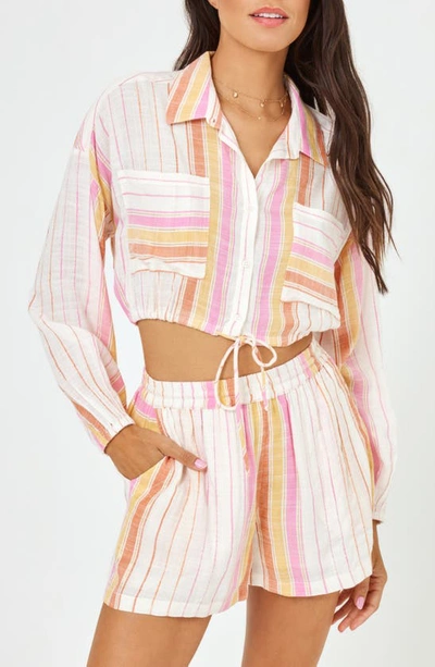 Shop L*space Lspace St. Lucia Cover-up Shorts In Vaca Pink/orange Stripe