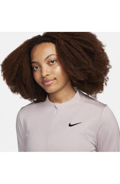 Shop Nike Dri-fit Uv Advantage Zip-up Top In Platinum Violet/ Black