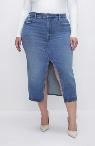 Shop Good American Slit Front Denim Midi Skirt In Blue691