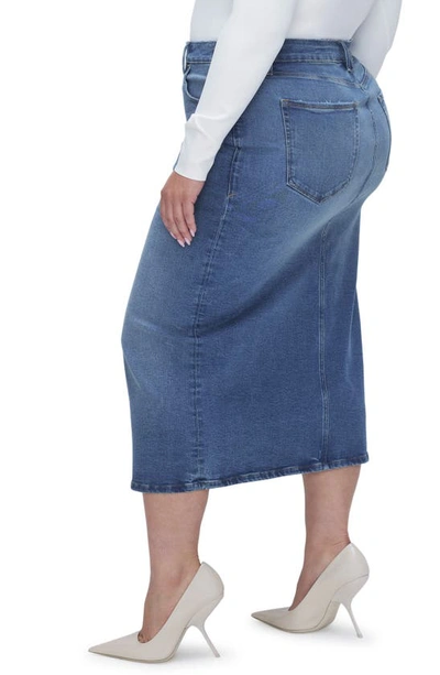 Shop Good American Slit Front Denim Midi Skirt In Blue691