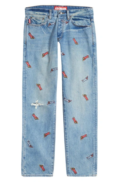 Shop Icecream All Caps Embroidered Straight Leg Jeans In Faded