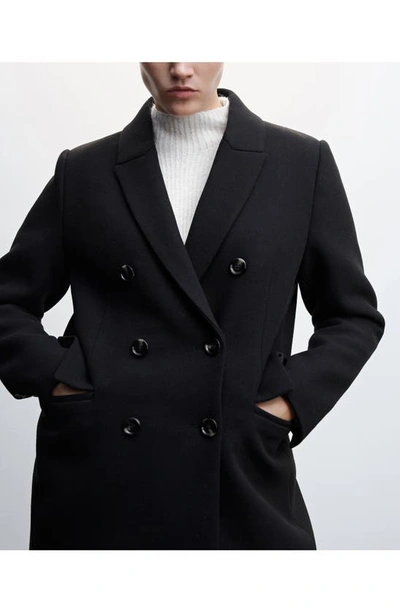 Mango Double Breasted Coat In Black