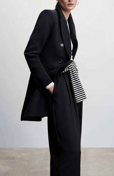 Mango Double Breasted Coat In Black