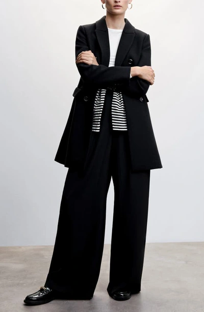 Mango Double Breasted Coat In Black