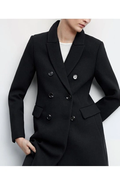 Mango Double Breasted Coat In Black
