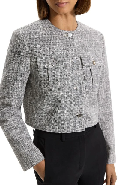 Shop Theory Cotton Blend Tweed Crop Jacket In Black Multi