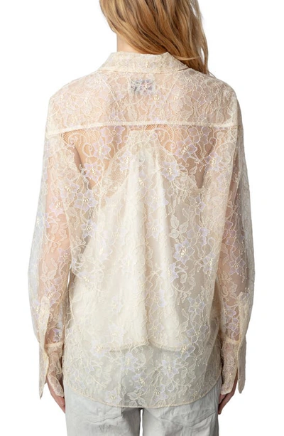 Shop Zadig & Voltaire Tyrone Sheer Lace Button-up Shirt In Scout