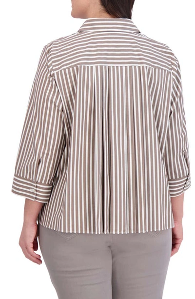 Foxcroft Sandra Stripe Cotton Blend Button-up Shirt In Brown