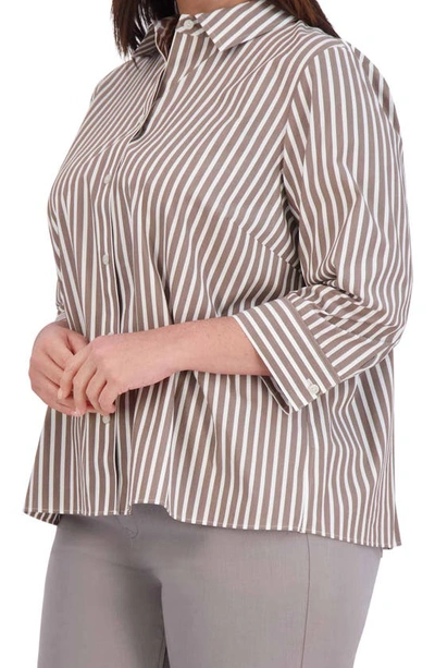 Foxcroft Sandra Stripe Cotton Blend Button-up Shirt In Brown