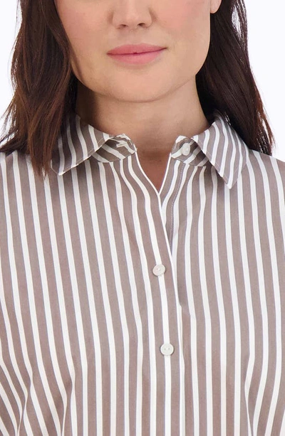 Foxcroft Sandra Stripe Cotton Blend Button-up Shirt In Brown