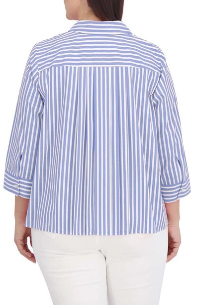 Foxcroft Sandra Stripe Cotton Blend Button-up Shirt In Periwinkle
