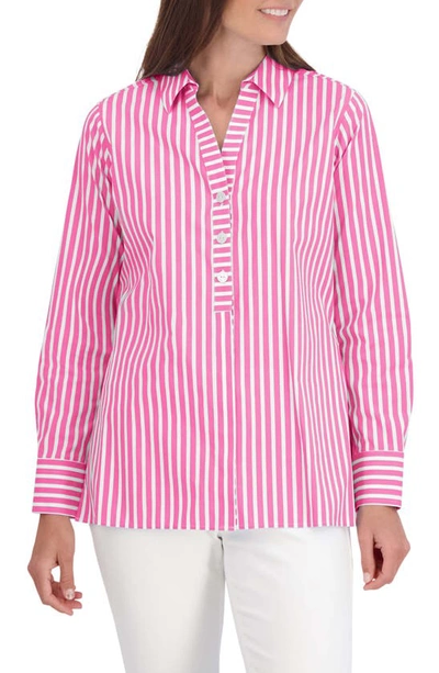 Shop Foxcroft Pamela Stripe Blouse In Azalea