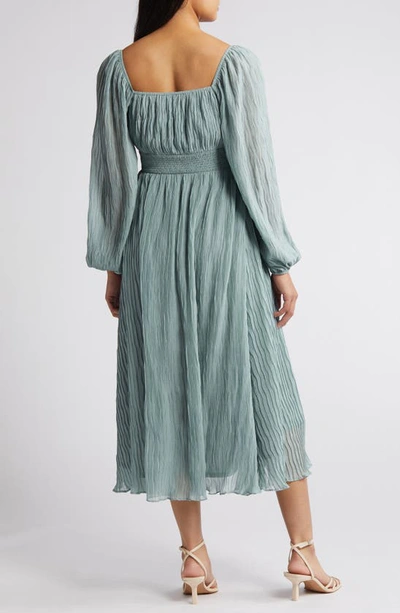 Shop Zoe And Claire Square Neck Long Sleeve Midi Dress In Sage