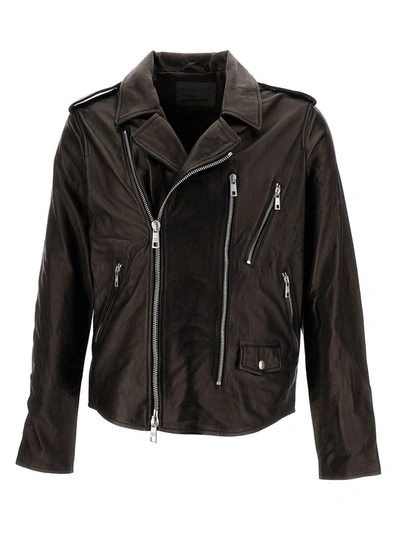 Shop Giorgio Brato Black Zip-up Biker Jacket In Smooth Leather Man
