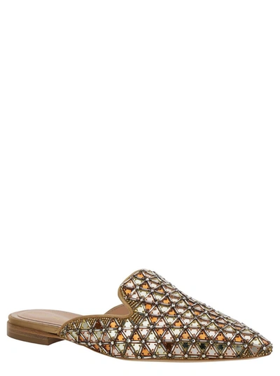 Shop Alberta Ferretti Brown Mules With Embroideries In Leather And Acetate Woman In Beige