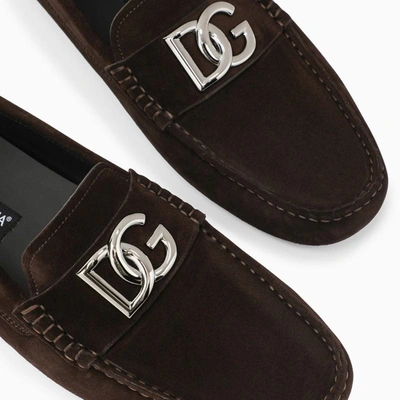 Shop Dolce & Gabbana Dolce&gabbana Suede Loafer With Logo In Brown