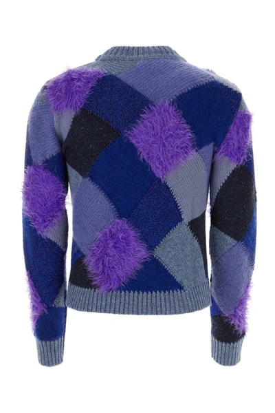 Marni Crewneck Rhombus Intarsia Sweater Ocean Blue In Checked