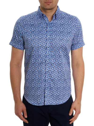 Shop Robert Graham Wade Short Sleeve Button Down Shirt In Blue