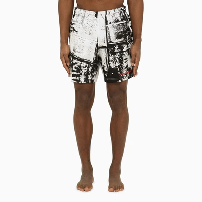 Alexander Mcqueen Alexander Mc Queen Abstract Print Swim Shorts With Logo In White