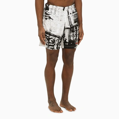 Shop Alexander Mcqueen Abstract Print Swim Shorts With Logo In White