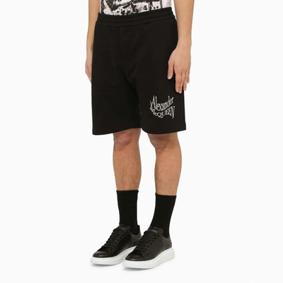 Shop Alexander Mcqueen Bermuda Shorts With Distorted Logo In Black