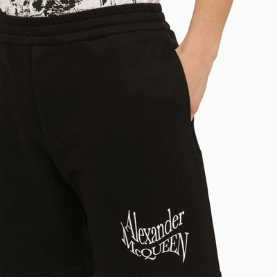 Shop Alexander Mcqueen Bermuda Shorts With Distorted Logo In Black