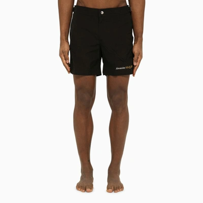 Shop Alexander Mcqueen Swim Shorts With Logo In Black