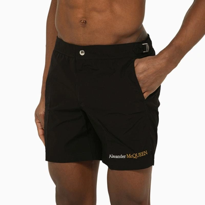 Shop Alexander Mcqueen Swim Shorts With Logo In Black