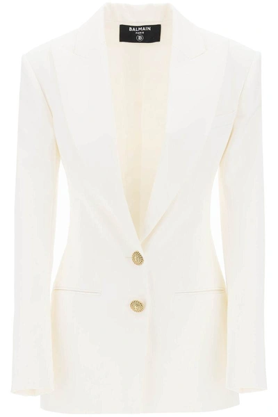 Shop Balmain Fitted Single-breasted Blazer In White
