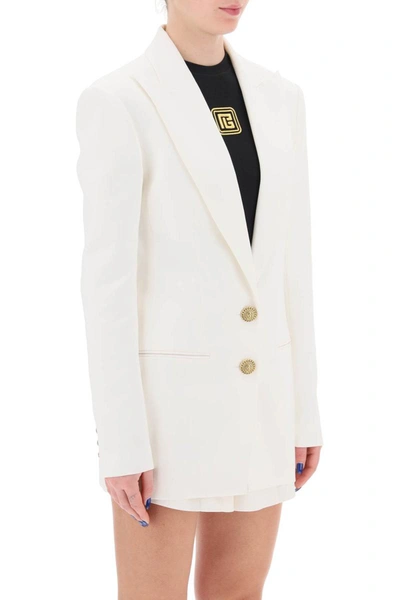 Shop Balmain Fitted Single-breasted Blazer In White