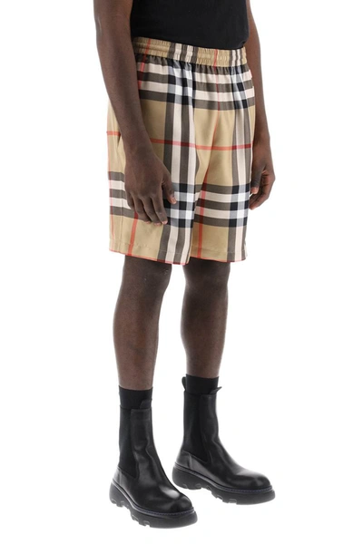 Shop Burberry Bradeston Shorts In Check Silk In Beige