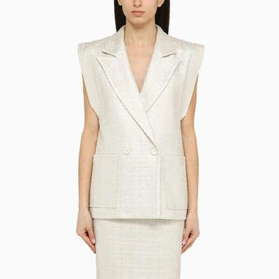 Shop Federica Tosi Silver Double-breasted Cotton-blend Waistcoat In Metal