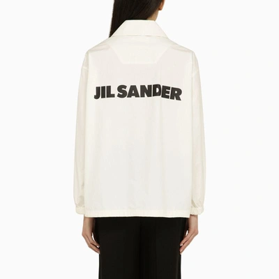 Shop Jil Sander White Shirt Jacket With Logo In Beige