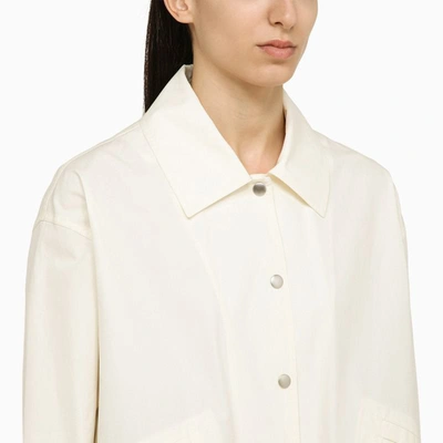 Shop Jil Sander White Shirt Jacket With Logo In Beige