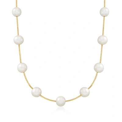 Shop Ross-simons 8-8.5mm Cultured Pearl Station Necklace In 18kt Gold Over Sterling In Multi