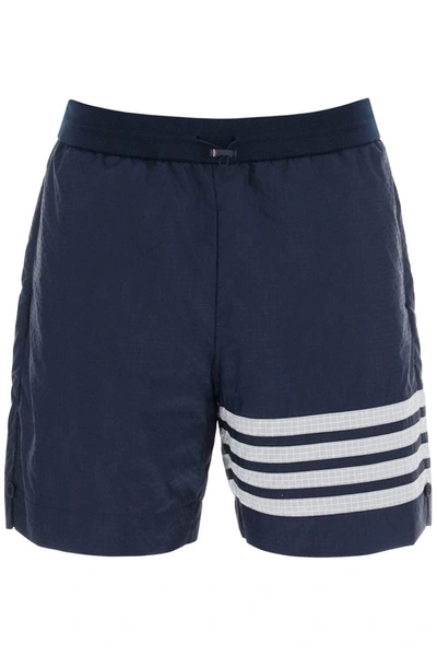 Shop Thom Browne 4-bar Shorts In Ultra-light Ripstop In Blue