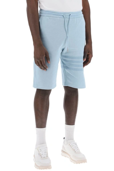 Shop Thom Browne 4-bar Shorts In Cotton Knit In Blue