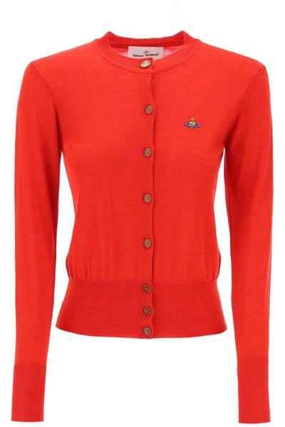 Shop Vivienne Westwood Bea Cardigan With Embroidered Logo In Red