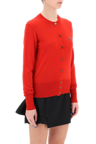 Shop Vivienne Westwood Bea Cardigan With Embroidered Logo In Red
