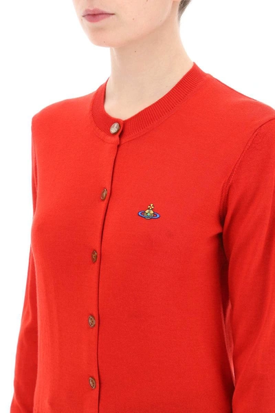 Shop Vivienne Westwood Bea Cardigan With Embroidered Logo In Red